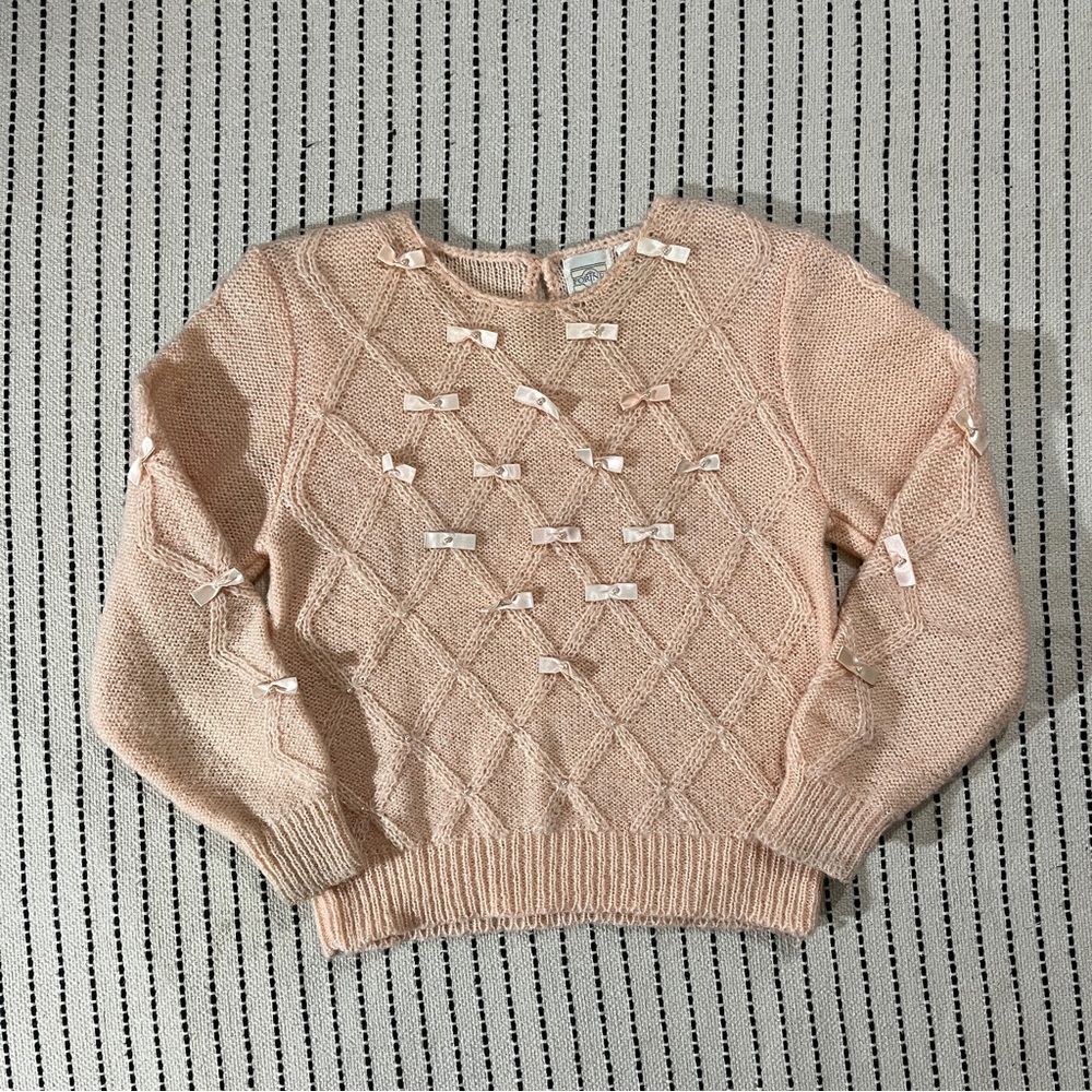 Pink Sweater with Satin Bows